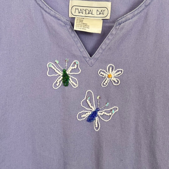 Mandal Bay Maxi Dress Med Purple Beaded Butterfly Cotton Sleeveless V-Neck EUC - Picture 7 of 7